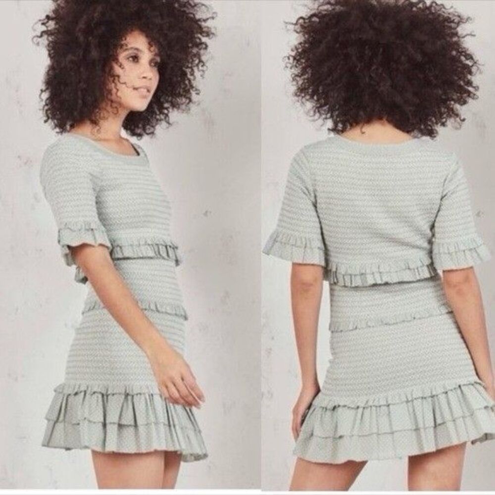 LoveShackFancy Aveline Dress Size S Green Ruffled Smocked Dot Bell Sleeve NWOT